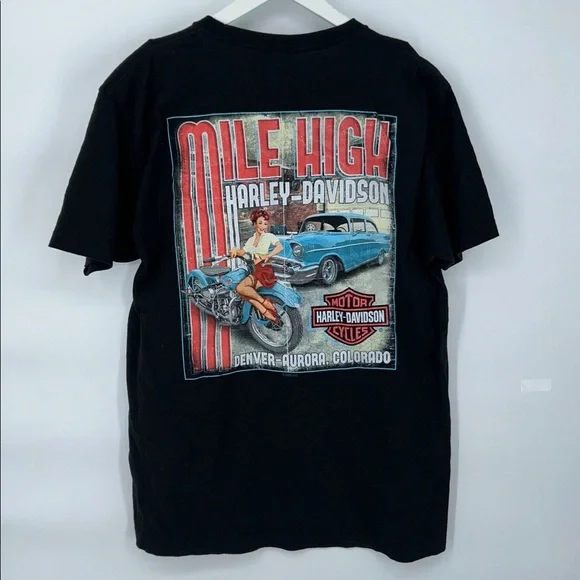 Harley-Davidson Skull Graphic T-Shirt Black Denver Aurora Biker Tee - Picture 3 of 8